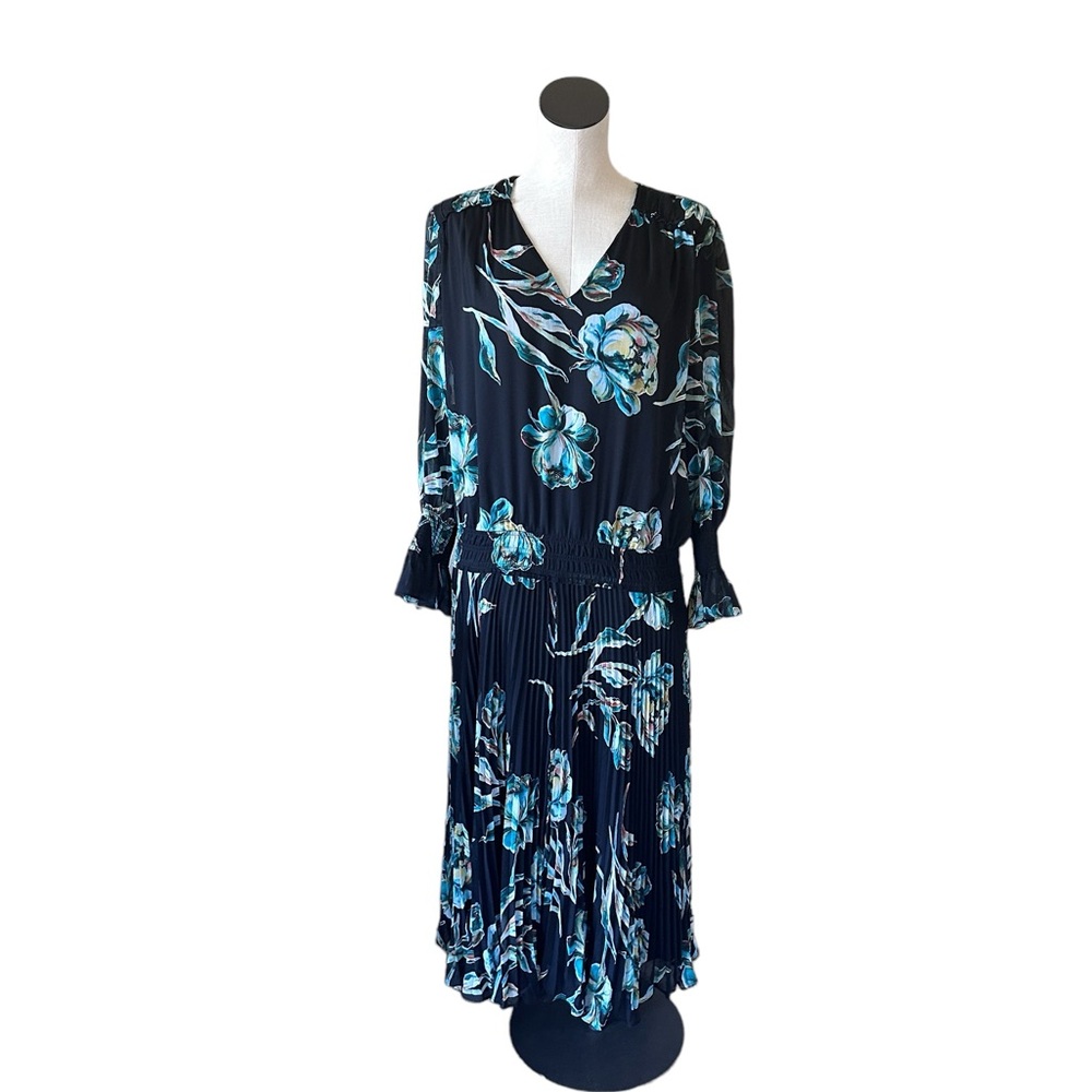 NWT CHICO'S Crepe Pleated Floral Midi Dress SZ-16 - Picture 8 of 10
